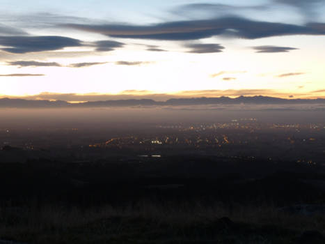 Christchurch - De laatste avondschemering voor Christchurch, Nieuw-Zeeland