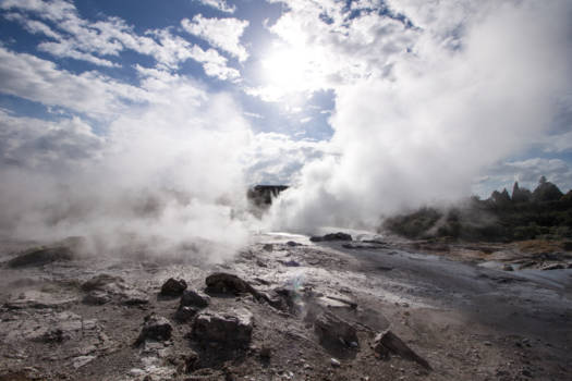 Rotorua - Het rookgordijn van Te Puia geiser in Rotorua Nieuw Zeeland